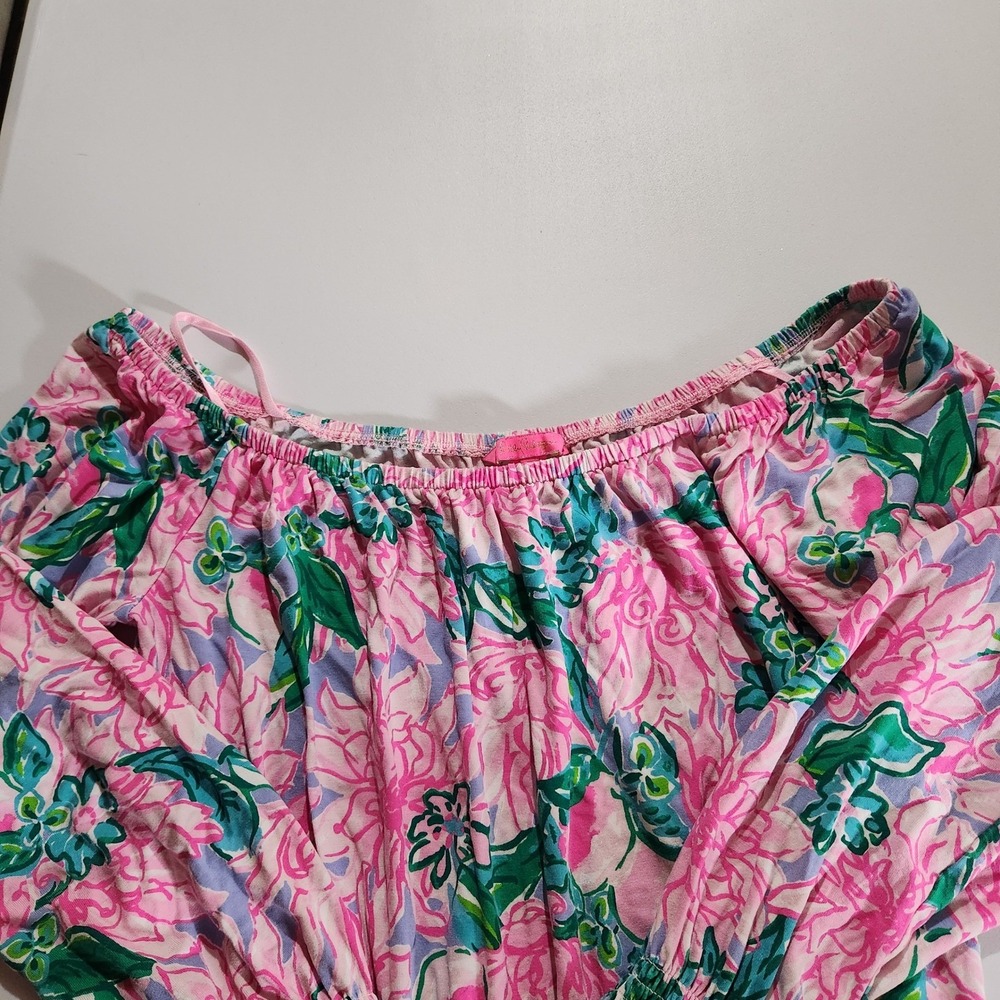 Lilly Pulitzer Lana Skort romper Pink Blossom Try Your Zest Sz M Off Shoulder - Picture 3 of 10